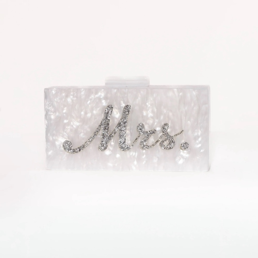White and Silver 'Mrs.' Clutch